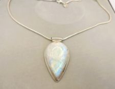 Artisan Sterling Silver Cabochon Teardrop Moonstone Necklace