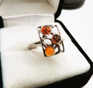 Sterling Silver Cabochon Baltic Amber Ring