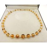 Vintage Citrine Bead & Rock Crystal Necklace 18 inches With Gift Pouch