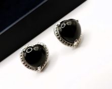 Sterling Silver Black Onyx Heart Earrings New with Gift Pouch