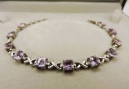 Sterling Silver 22CT Rose De France Amethyst Bracelet New With Gift Box
