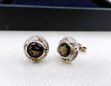 Pair Vintage Artisan Sterling Silver Smokey Quartz Stud Earrings