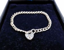 Vintage Child's Sterling Silver Chain & Heart Padlock Bracelet with Gift Pouch