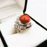 Sterling Silver Cabochon Red Jade Ring New With Gift Pouch