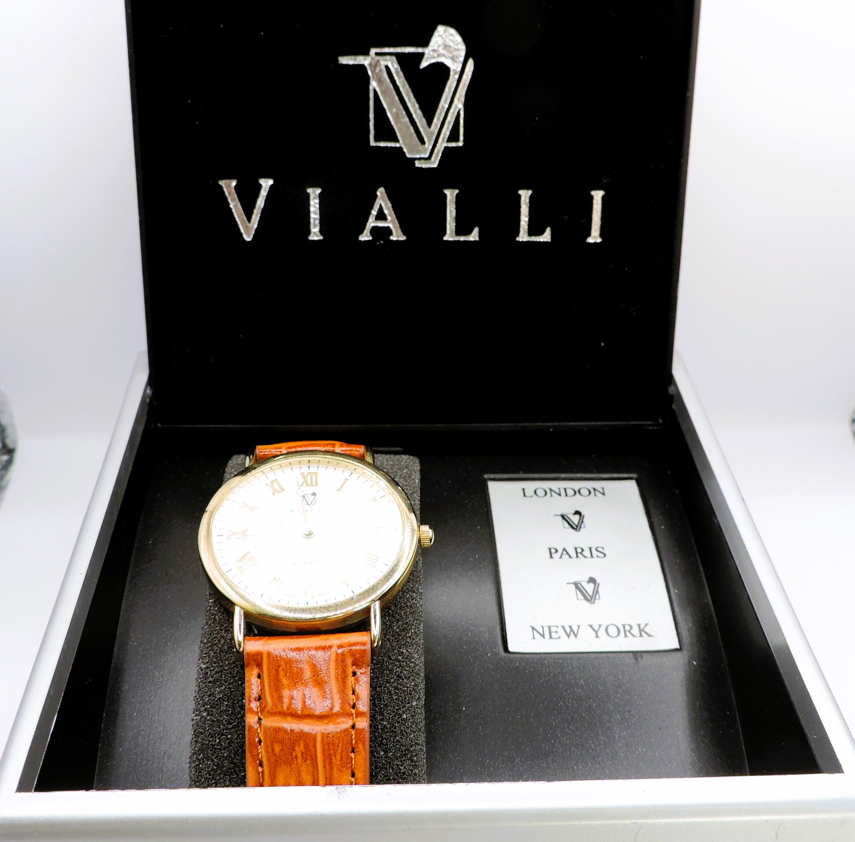 Vialli Quartz Watch Gold Plated With Leather Strap in Original Box - Image 5 of 7