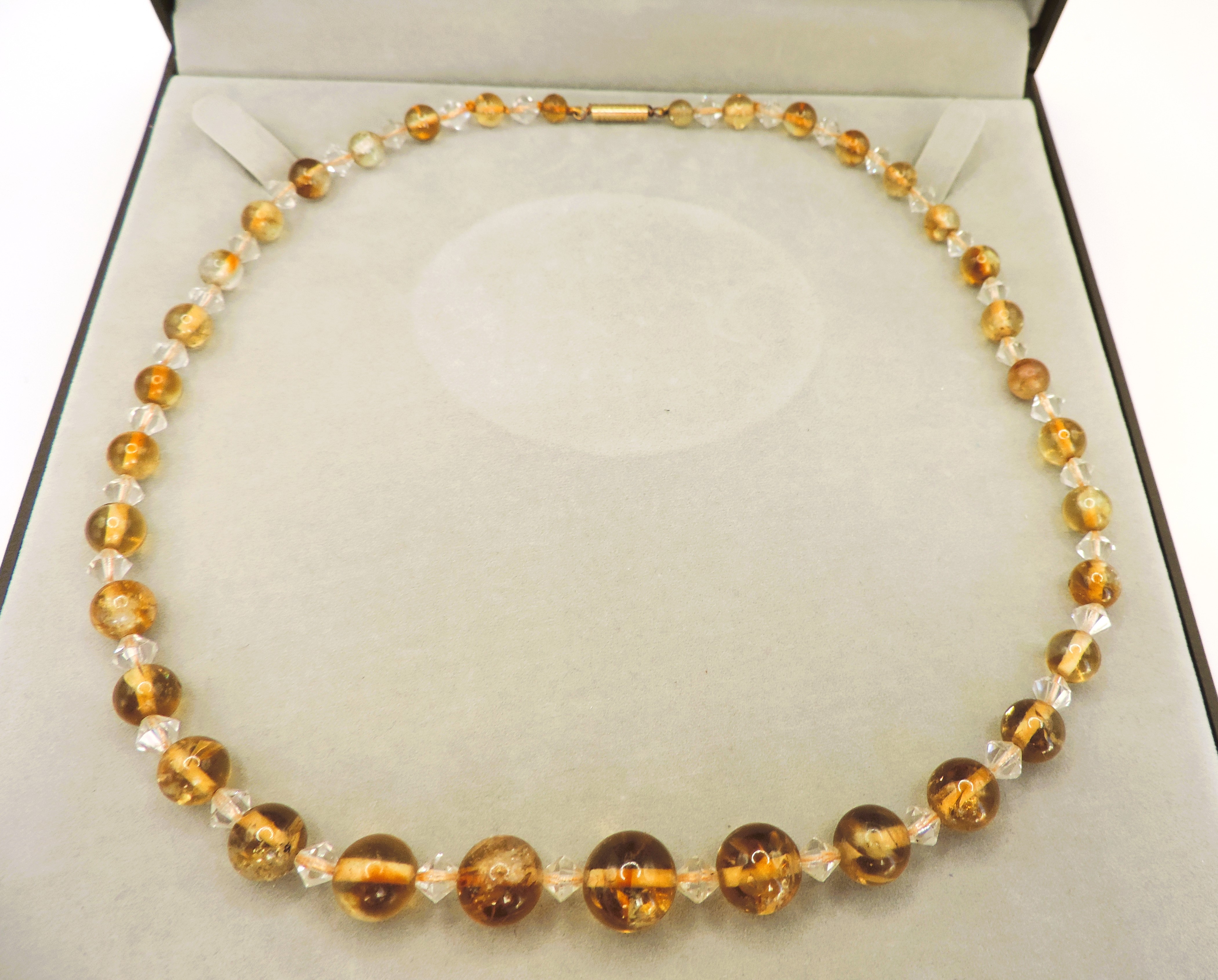 Vintage Citrine Bead & Rock Crystal Necklace 18 inches With Gift Pouch - Image 3 of 5