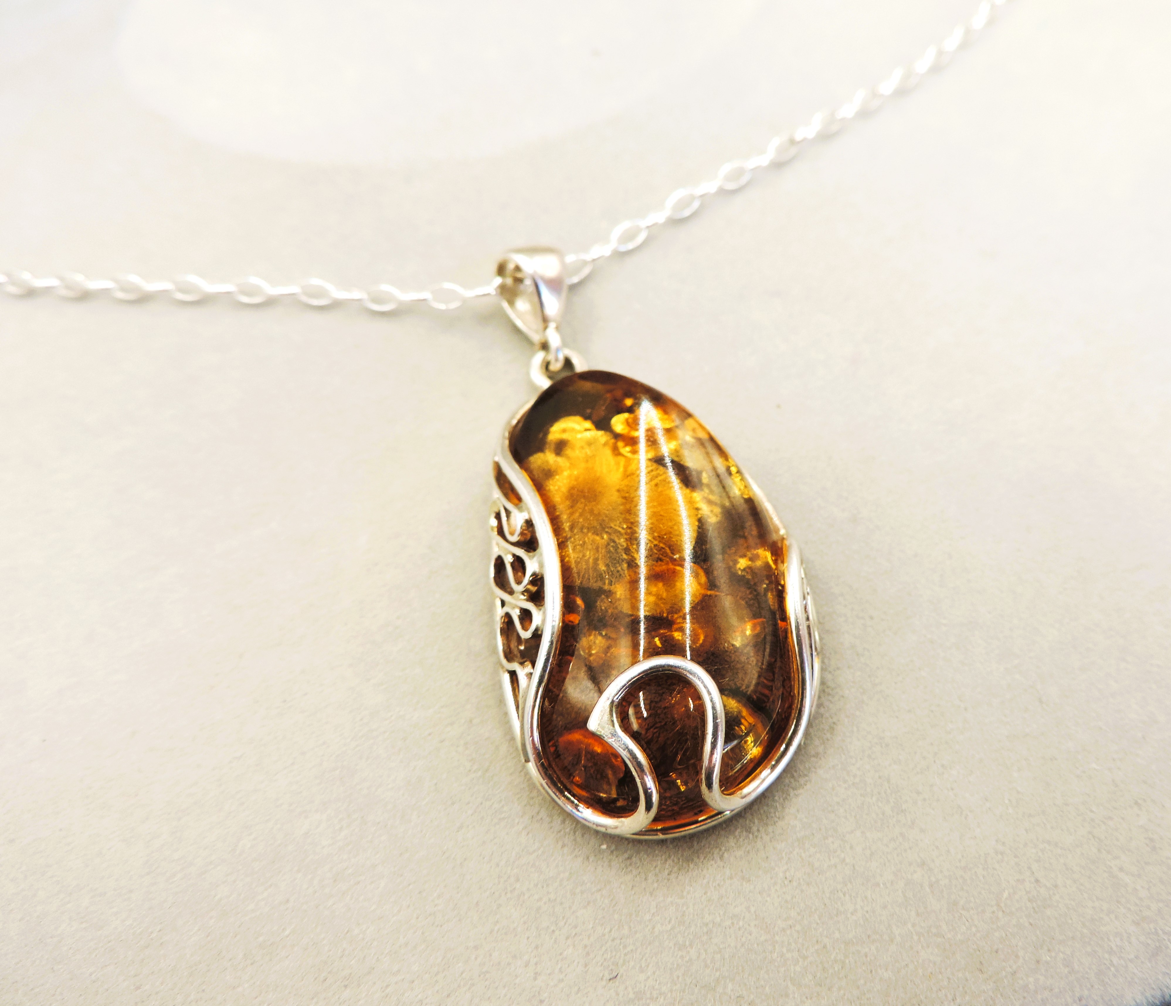 Artisan Sterling Silver Amber Pendant Necklace With Gift Box - Image 2 of 4