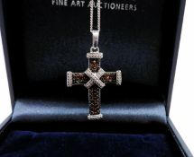 Sterling Silver Cognac Diamond Cross New With Gift Box
