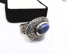 Artisan Sterling Silver Lapis Lazuli Filigree Ring with Gift Pouch