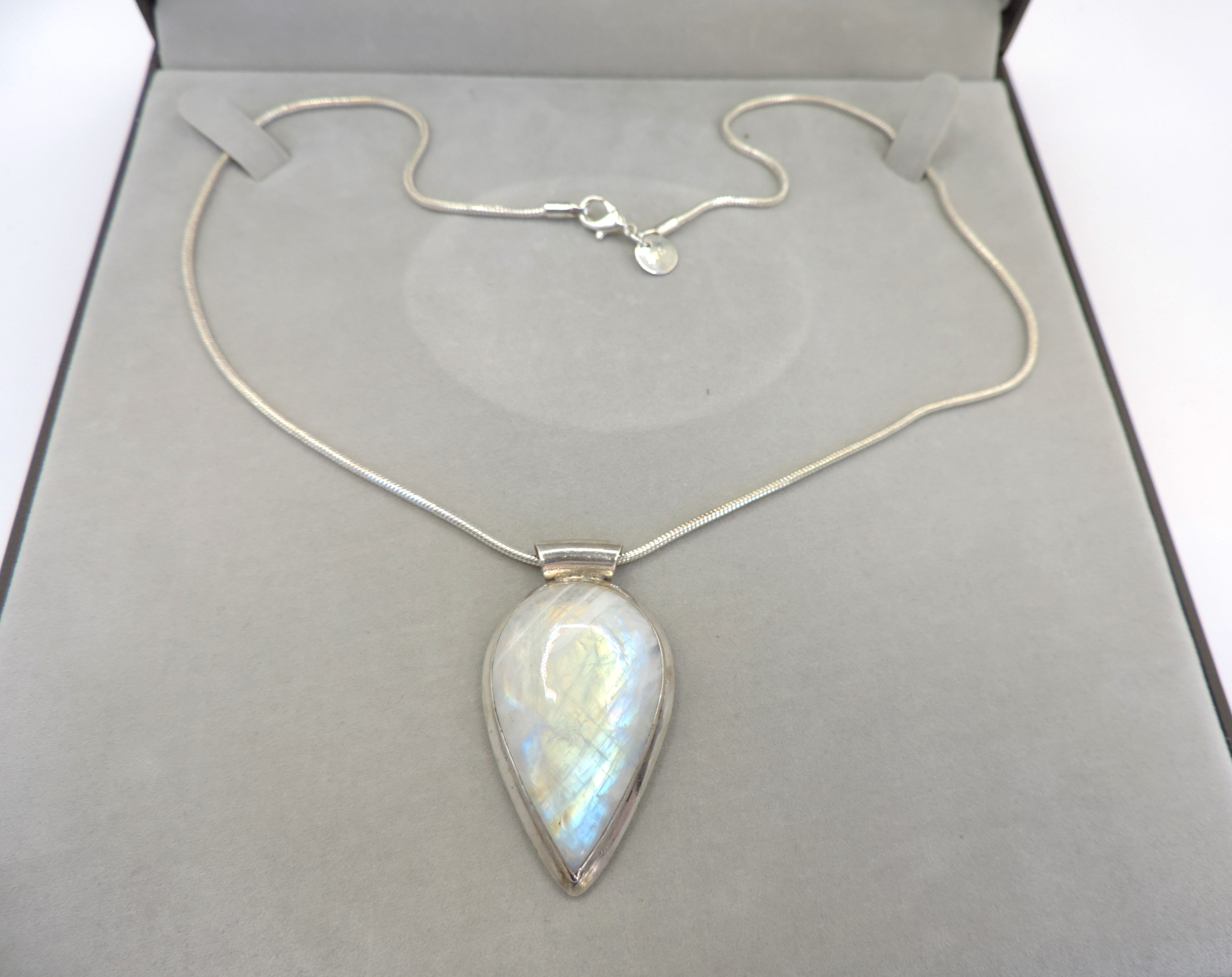 Artisan Sterling Silver Cabochon Teardrop Moonstone Necklace - Image 3 of 3