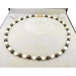White Jade & Hematite Bead Necklace New With Gift Pouch