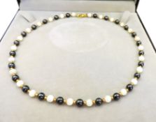 White Jade & Hematite Bead Necklace New With Gift Pouch