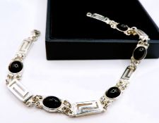 Vintage Artisan Sterling Silver Whitby Jet Bracelet with Gift Box