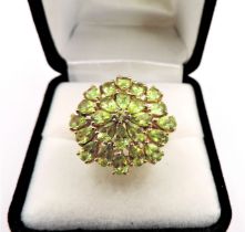 18K Gold Silver Peridot Ring 5.75 cts New With Gift Pouch
