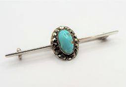 Vintage Sterling Silver Turquoise & Marcasite Brooch with Gift Pouch