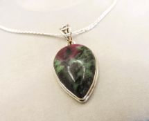 Sterling Silver Cabochon Teardrop Zoisite Necklace