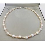 Cultured Pearl Necklace 20 inches Long Silver Clasp New With Gift Box