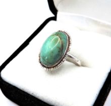Vintage Artisan Sterling Silver Cabochon Amazonite Ring c.1980's