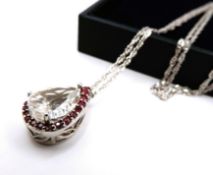 Artisan Sterling Silver Ruby & Rock Crystal Necklace With Gift Box