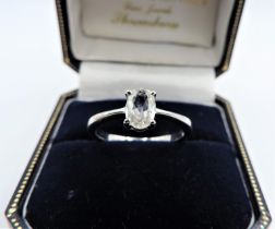 White Sapphire Solitaire Sterling Silver Ring New with Gift Pouch