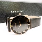 Accurist Slim Watch #137000 Gold Plated Leather Strap Original Box New Battery Working