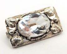 Artisan Art Nouveau Sterling Silver Rock Crystal Brooch c. 1900