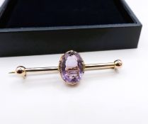 Antique 9k Gold 6CT Amethyst Brooch