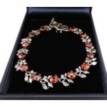 Sterling Silver Red & White Topaz Gemstone Bracelet New With Gift Box