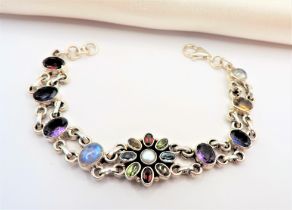 Vintage Sterling Silver 11ct Tutti Frutti Multi Gemstone Bracelet with Gift Box