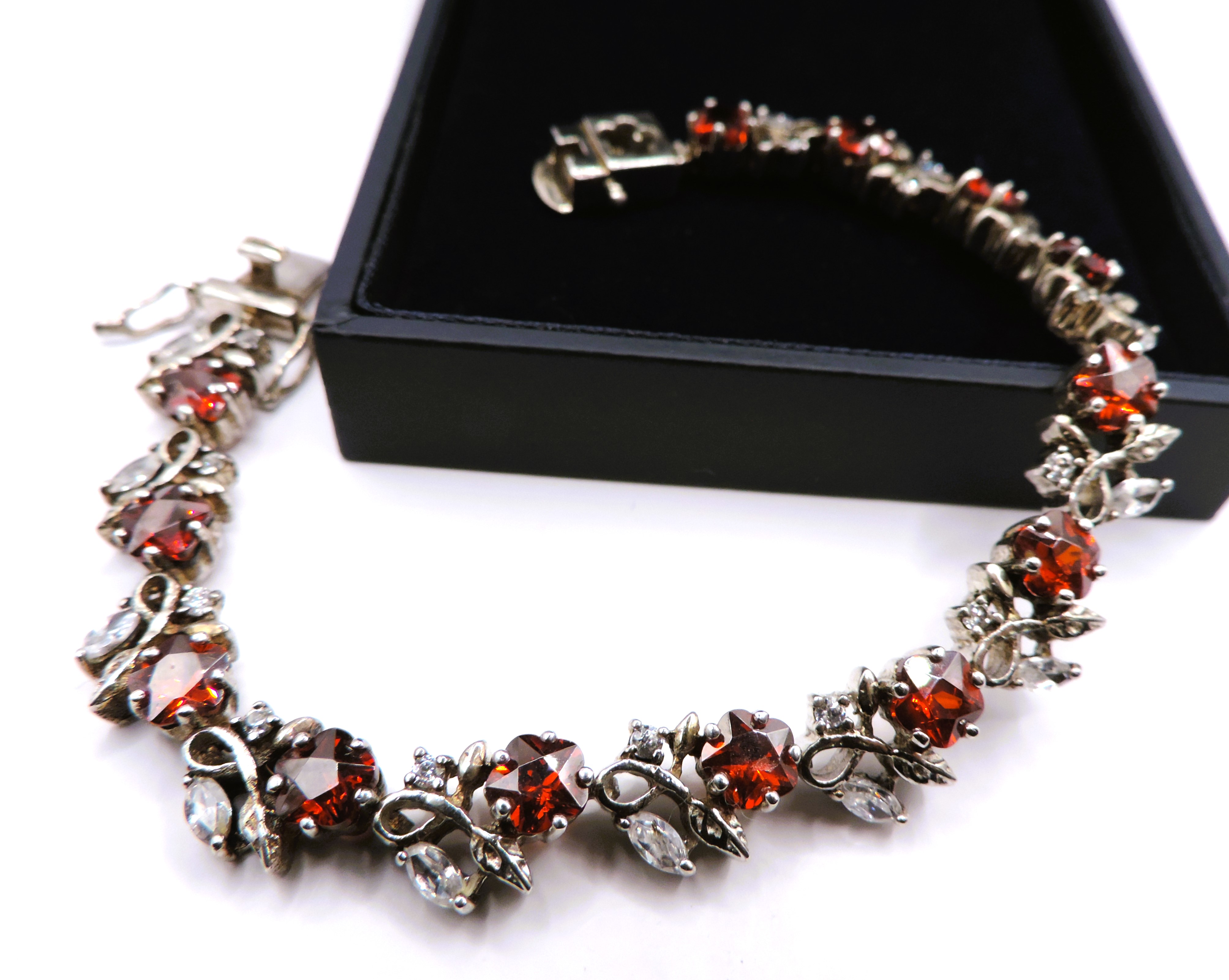 Sterling Silver Red & White Topaz Gemstone Bracelet New With Gift Box - Image 2 of 5