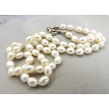 Cultured Pearl Necklace 6mm Oval Pearls Silver Clasp with Gift Pouch