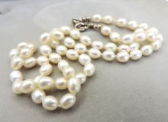 Cultured Pearl Necklace 6mm Oval Pearls Silver Clasp with Gift Pouch