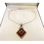 Suarti Sterling Silver Carnelilan Pendant Necklace With Gift Box