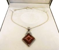 Suarti Sterling Silver Carnelilan Pendant Necklace With Gift Box