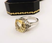 Sterling Silver 6CT Lemon Citrine & White Sapphire Ring New With Gift Box