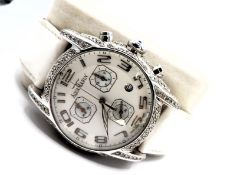 Swiss AquaMarin Four Seasons 3CT Diamond Chronograph Watch #00237 Working & New Battery