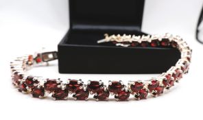 Sterling Silver 35CT Garnet Tennis Bracelet New With Gift Box
