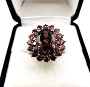 Sterling Silver Garnet Cluster Ring 3.75 cts New With Gift Pouch