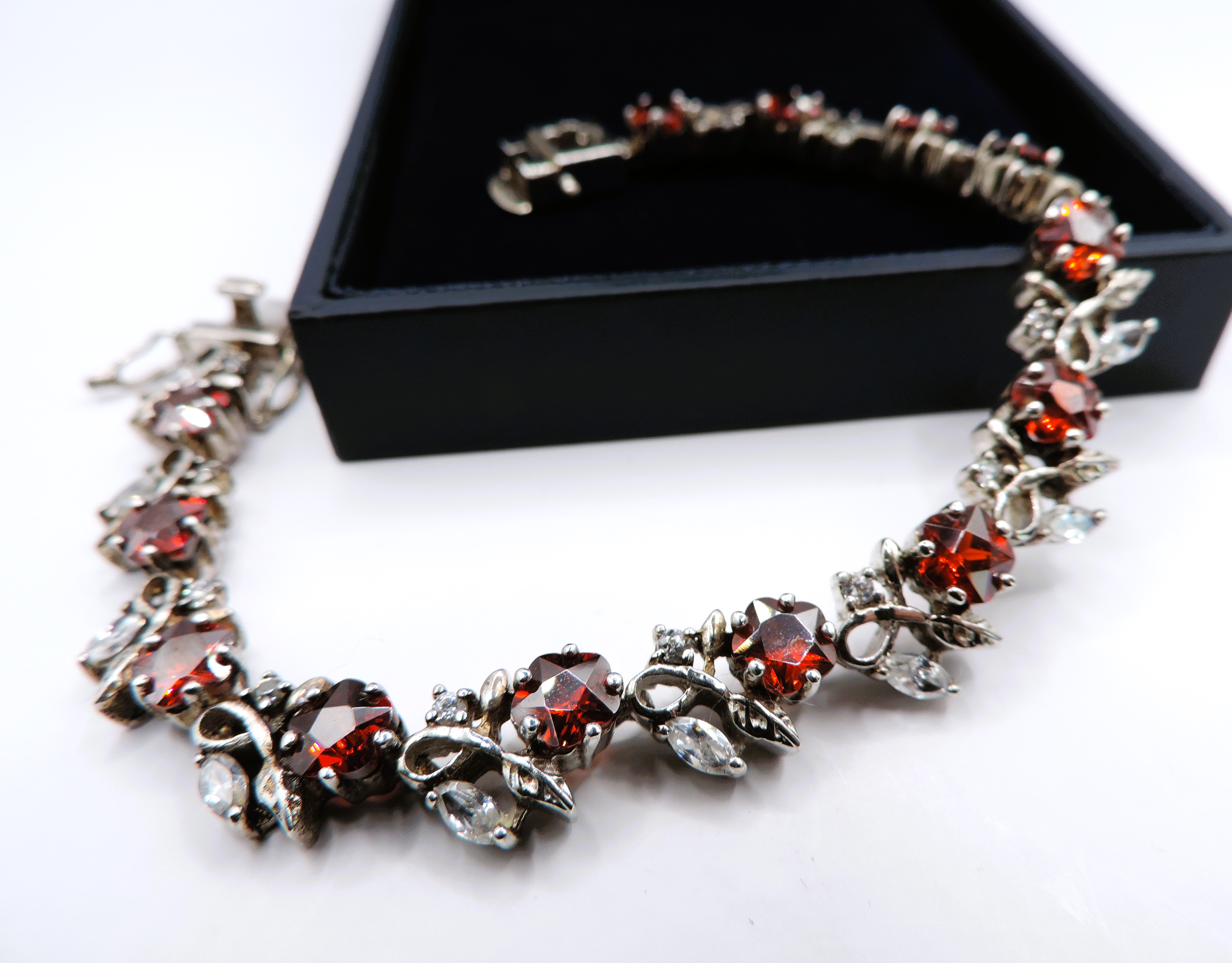 Sterling Silver Red & White Topaz Gemstone Bracelet New With Gift Box - Image 5 of 5