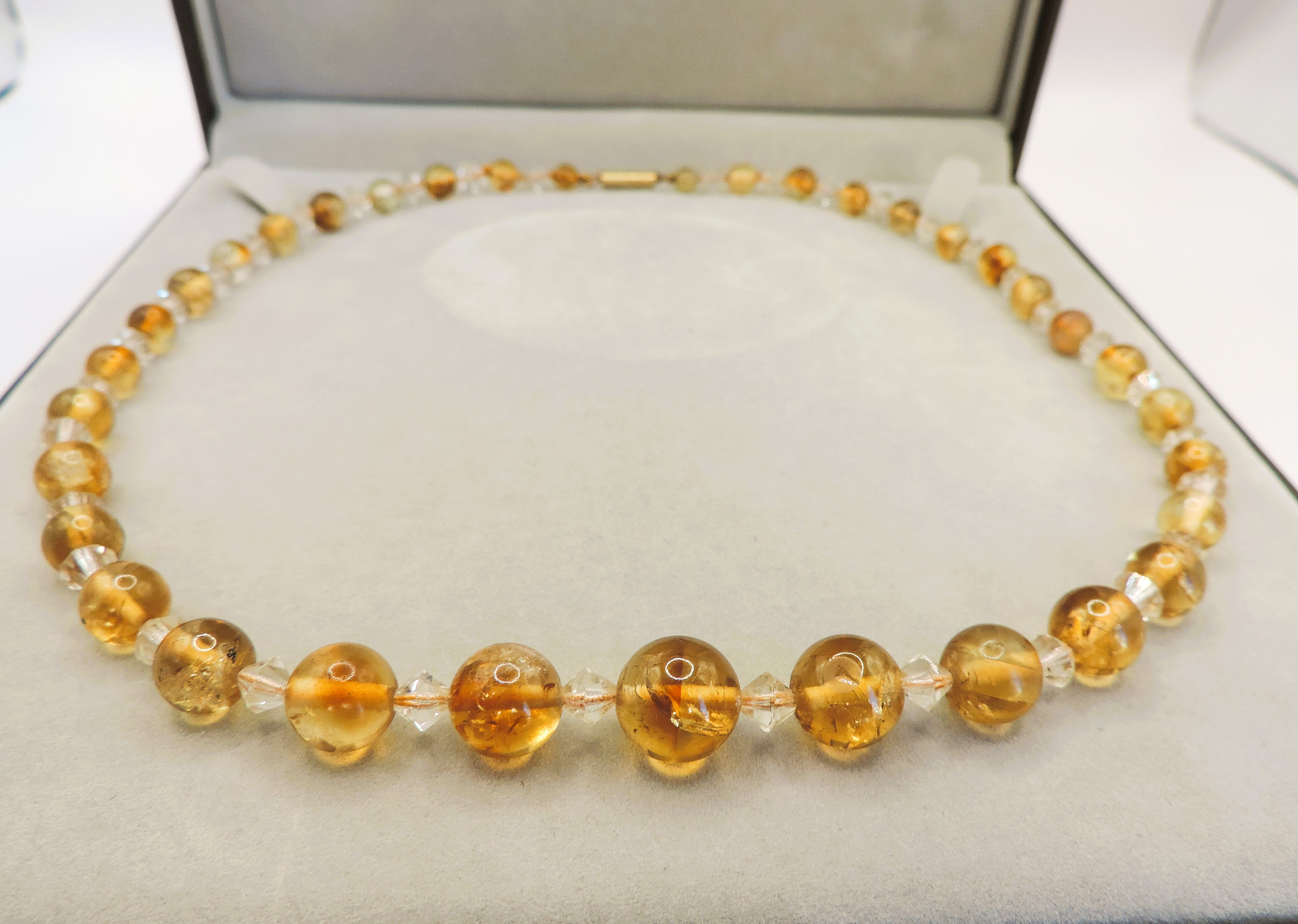 Vintage Citrine Bead & Rock Crystal Necklace 18 inches With Gift Pouch - Image 4 of 5