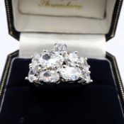 Sterling Silver White Zircon Cluster Ring 8 cts New with Gift Pouch