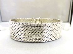 Italian 925 Sterling Silver Large Flat Link Cuff Bracelet 80 Grams With Gift Box