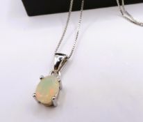 Sterling Silver Opal Necklace New With Gift Pouch