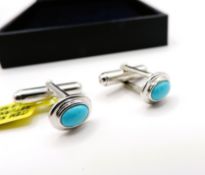 Sterling Silver Turquoise Gemstone Cufflinks New with Gift Pouch