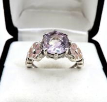 Sterling Silver Rose de France Amethyst Solitaire Ring 3CTS New with Gift Pouch