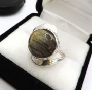 Vintage Artisan Sterling Silver Cabochon Gemstone Ring c. 1980's