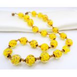 Vintage Murano Glass Bead Necklace With Gold Aventurine