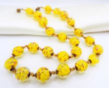 Vintage Murano Glass Bead Necklace With Gold Aventurine