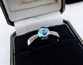 Sterling Silver Cabochon Topaz & Diamond  Ring New with Gift Pouch