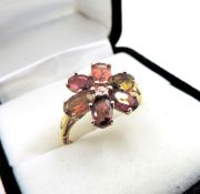 Gold Sterling Silver Tourmaline Gemstone Ring New with Gift Pouch